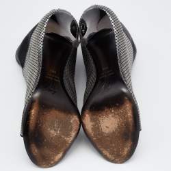 Pre Owned Giuseppe Zanotti Silver/Black Perforated Leather Open Toe Ankle Booties Size 38.5