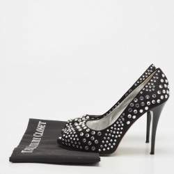 Giuseppe Zanotti Black Satin Crystal Embellished Peep Toe Platform Pumps Size 36