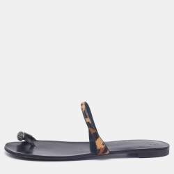 Giuseppe Zanotti Leopard Calfhair Crystal Embellished Toe Ring Flats Size 38.5