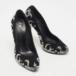 Giuseppe Zanotti Black Suede Crystal Embellished Pumps Size 35