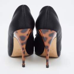 Giuseppe Zanotti Black Satin Bow Embellished Peep Toe Pumps Size 37.5