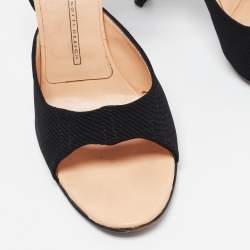 مملوكة مسبقًا Giuseppe Zanotti Black Canvas Lace Trim Open Toe Pumps Size 37.5