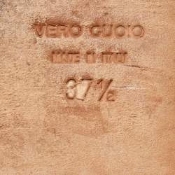 Pre Owned Giuseppe Zanotti Metallic Leather Crystal Embellished Thong Flat Sandals Size 37.5