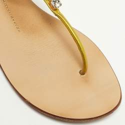 Pre Owned Giuseppe Zanotti Metallic Leather Crystal Embellished Thong Flat Sandals Size 37.5