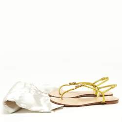 Pre Owned Giuseppe Zanotti Metallic Leather Crystal Embellished Thong Flat Sandals Size 37.5