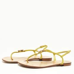 Pre Owned Giuseppe Zanotti Metallic Leather Crystal Embellished Thong Flat Sandals Size 37.5