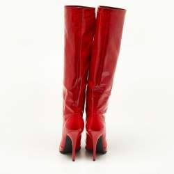 Pre Owned Giuseppe Zanotti Red Patent Leather Knee Length Boots Size 39.5
