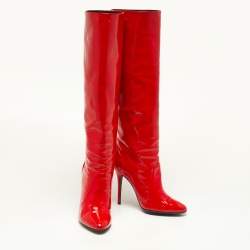 Pre Owned Giuseppe Zanotti Red Patent Leather Knee Length Boots Size 39.5