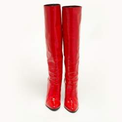 Pre Owned Giuseppe Zanotti Red Patent Leather Knee Length Boots Size 39.5