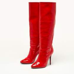 Pre Owned Giuseppe Zanotti Red Patent Leather Knee Length Boots Size 39.5