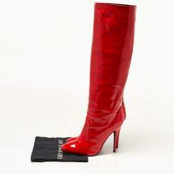 Pre Owned Giuseppe Zanotti Red Patent Leather Knee Length Boots Size 39.5