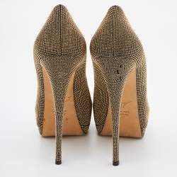 Pre Owned Giuseppe Zanotti Gold Studded Suede Embellished Peep Toe Platform Pumps Size 41