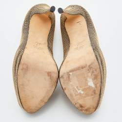 Pre Owned Giuseppe Zanotti Gold Studded Suede Embellished Peep Toe Platform Pumps Size 41