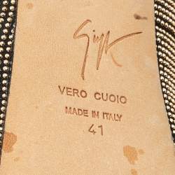 Pre Owned Giuseppe Zanotti Gold Studded Suede Embellished Peep Toe Platform Pumps Size 41