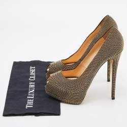 Pre Owned Giuseppe Zanotti Gold Studded Suede Embellished Peep Toe Platform Pumps Size 41