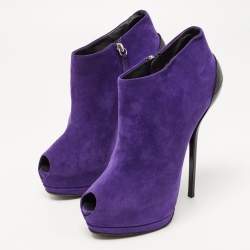 Giuseppe Zanotti Purple Suede Peep Toe Platform Ankle Booties Size 39.5