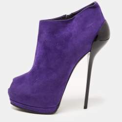 Giuseppe Zanotti Purple Suede Peep Toe Platform Ankle Booties Size 39.5