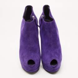 Giuseppe Zanotti Purple Suede Peep Toe Platform Ankle Booties Size 39.5