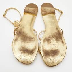 مملوكة مسبقًا Giuseppe Zanotti Gold Leather Fishbone Embellished Ankle Strap Sandals Size 42