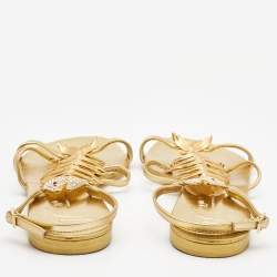 مملوكة مسبقًا Giuseppe Zanotti Gold Leather Fishbone Embellished Ankle Strap Sandals Size 42