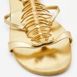 مملوكة مسبقًا Giuseppe Zanotti Gold Leather Fishbone Embellished Ankle Strap Sandals Size 42