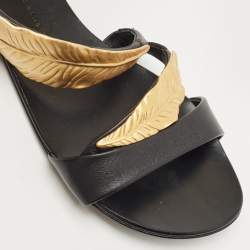 مملوكة مسبقًا Giuseppe Zanotti Black Leather Leaf Ankle Cuff Sandals Size 41