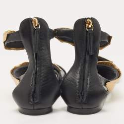 مملوكة مسبقًا Giuseppe Zanotti Black Leather Leaf Ankle Cuff Sandals Size 41
