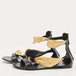 مملوكة مسبقًا Giuseppe Zanotti Black Leather Leaf Ankle Cuff Sandals Size 41
