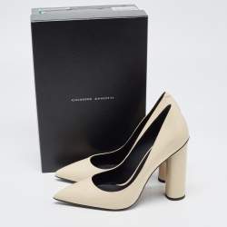 Pre Owned Giuseppe Zanotti Creme Patent Leather Block Heel Pointed Toe Pumps Size 38