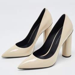 Pre Owned Giuseppe Zanotti Creme Patent Leather Block Heel Pointed Toe Pumps Size 38