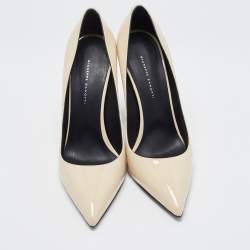 Pre Owned Giuseppe Zanotti Creme Patent Leather Block Heel Pointed Toe Pumps Size 38