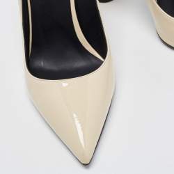 Pre Owned Giuseppe Zanotti Creme Patent Leather Block Heel Pointed Toe Pumps Size 38