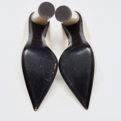 Pre Owned Giuseppe Zanotti Creme Patent Leather Block Heel Pointed Toe Pumps Size 38