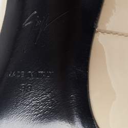 Pre Owned Giuseppe Zanotti Creme Patent Leather Block Heel Pointed Toe Pumps Size 38