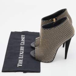 Pre Owned Giuseppe Zanotti Black Studded Leather Peep Toe Ankle Booties Size 37