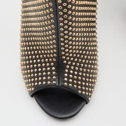 Pre Owned Giuseppe Zanotti Black Studded Leather Peep Toe Ankle Booties Size 37