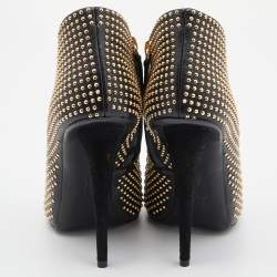 Pre Owned Giuseppe Zanotti Black Studded Leather Peep Toe Ankle Booties Size 37