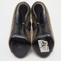 Pre Owned Giuseppe Zanotti Black Studded Leather Peep Toe Ankle Booties Size 37