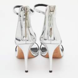 مملوكة مسبقًا Giuseppe Zanotti Silver Laminated Leather Ankle Strap Sandals Size 36