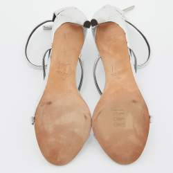 مملوكة مسبقًا Giuseppe Zanotti Silver Laminated Leather Ankle Strap Sandals Size 36