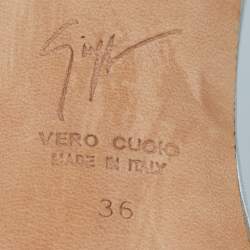 مملوكة مسبقًا Giuseppe Zanotti Silver Laminated Leather Ankle Strap Sandals Size 36