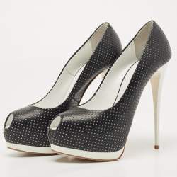مملوكة مسبقًا Giuseppe Zanotti Black Leather Peep Toe Pumps Size 38.5