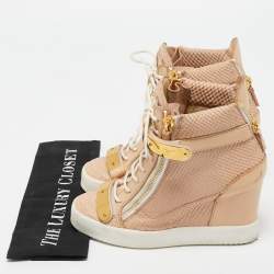 Pre Owned Giuseppe Zanotti Pink Python Embossed Leather Lorenz Wedge Sneakers Size 39