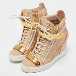 Pre Owned Giuseppe Zanotti Pink Python Embossed Leather Lorenz Wedge Sneakers Size 39