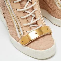 Pre Owned Giuseppe Zanotti Pink Python Embossed Leather Lorenz Wedge Sneakers Size 39