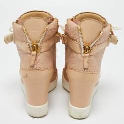 Pre Owned Giuseppe Zanotti Pink Python Embossed Leather Lorenz Wedge Sneakers Size 39