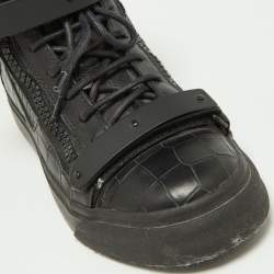 مملوكة مسبقًا Giuseppe Zanotti Black Croc Embossed Leather Coby High Top Sneakers Size 38