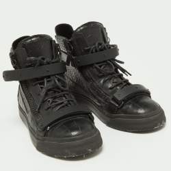 مملوكة مسبقًا Giuseppe Zanotti Black Croc Embossed Leather Coby High Top Sneakers Size 38