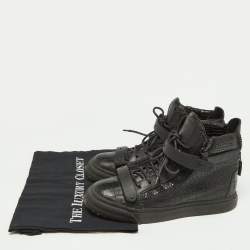 مملوكة مسبقًا Giuseppe Zanotti Black Croc Embossed Leather Coby High Top Sneakers Size 38