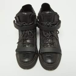 مملوكة مسبقًا Giuseppe Zanotti Black Croc Embossed Leather Coby High Top Sneakers Size 38